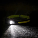 LinkMejor 350LM COB Wave Sensor Smart LED Headlamp With USB Rechargeable Battery Yellow/Blue AUX Light Waterproof Head Lamp For Running Fishing Hunting Outdoor Flashlight Work Light Torch