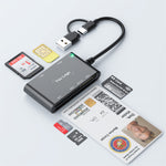 Rocketek CR375-B 6-in-1 Smart Card Reader for Smart SIM SD TF M2 MS Cards with USB-A/USB-C Interface Plug and Play