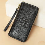 Ekphero Genuine Leather Crocodile Texture Wallet Unisex Long Business Handheld Bag Zipper Card Holder Fashion Cowhide Money Clip Purse