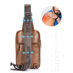 LinkMejor Retro Genuine Leather Men's Chest Bag Comfy Adjustable Shoulder Strap Crossbody Bags Large-capacity Multi-layered Messenger Bags for Travel