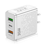 PD30W 3-Port USB PD Charger 2USB-A+USB-C PD QC3.0 Fast Charging Wall Charger Adapter EU Plug US Plug for iPhone 16 16 Pro 15 14 Plus 13 12 for Xiaomi 15 pro for Huawei Mate XT for Samsung Galaxy Z Flip6