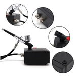 WZ100 Airbrush Compressor Kit 10L/Min 40dB Dual-Action 0.3mm 7CC Auto Start 15 PSI Stop 25 PSI 220-240V/50Hz 1/8 BSP 0.2/0.5mm Nozzles EU Plug
