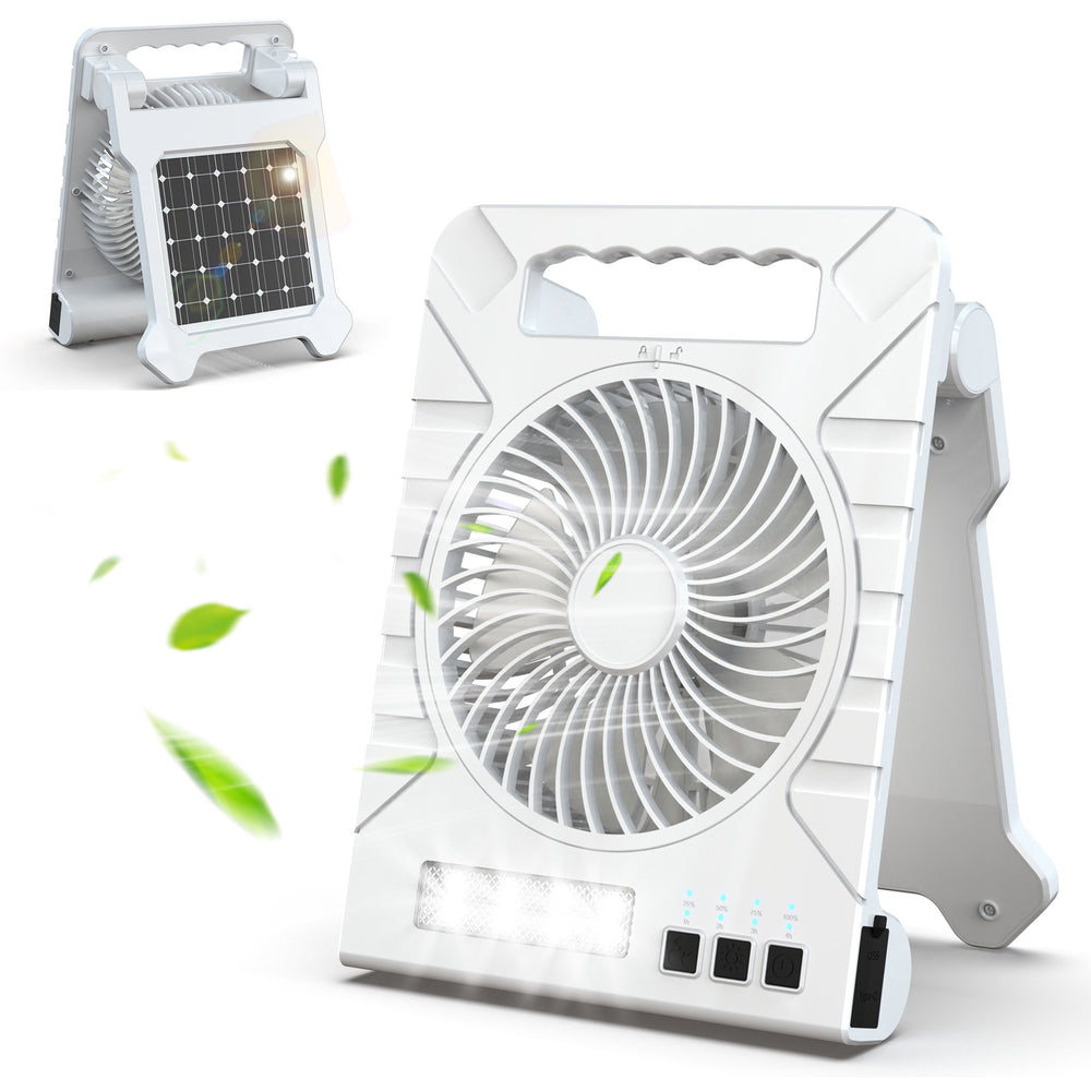 Xmund Solar Camping Fan 4000mAh Power Bank USB Charging 4 Speeds LED Light Portable Foldable Fan for Outdoor Camping