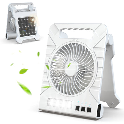 Xmund Solar Camping Fan 4000mAh Power Bank USB Charging 4 Speeds LED Light Portable Foldable Fan for Outdoor Camping