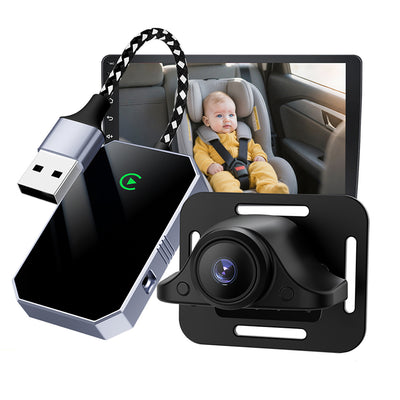 Car Baby Camera for Child Monitoring 1080P Night Vision HD with 2 in 1 Wireless CarPlay Android Auto Adapter