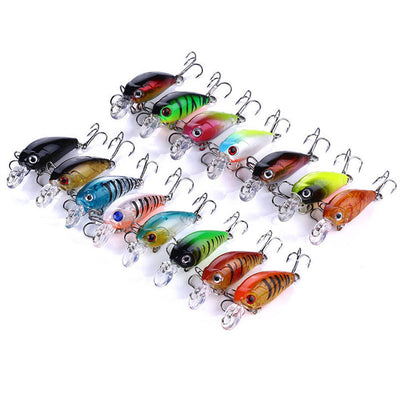 LinkMejor 15PCS 4.5cm 4g Luya Black Bass Fishing Lures 3D Metal Eyes Steel Hook Wobbler Bait for Rock Fishing