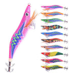 LinkMejor 10pcs Luminous Wooden Shrimp Fishing Lures Artificial Squid Hook Hard Bait for Octopus Cuttlefish