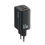 [GaN Tech] USAMS CC265 67W 3-Port USB Charger 2USB-C+USB-A Fast Charging Wall Charger Adapter EU Plug for iPhone 16 16 Pro 15 14 13 Pro Max for Xiaomi 15pro for Samsung Galaxy S25 Ultra