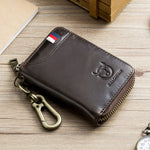 LinkMejor Genuine Leather Mens Waist-Mounted Wallet Card & Id Holders Multi-function Key Chain Holders Mini Key Bag Coin Purse Wallet Two-In-One with Gift Box