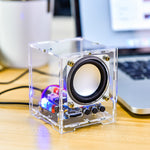 DIY Bluetooth Speaker Kit HU-009 Acrylic Case 5V Power Supply HT6872 Audio Amplifier LED Spectrum Display Wireless and Aux Input Portable Compact Audio System