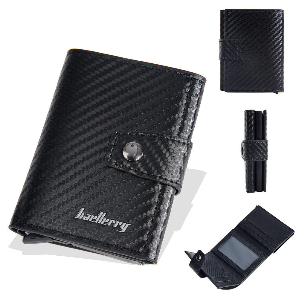 Men's RFID Blocking Trifold Auto Pοp-up Cards Holder Aluminum Box Men Buckle Coin Purse Money Clip
