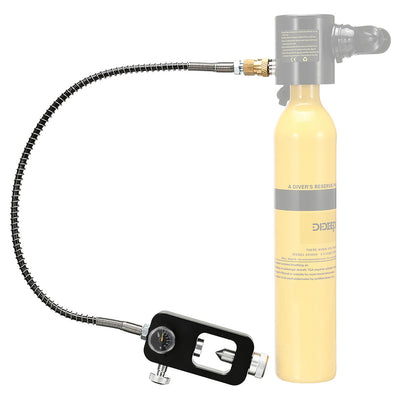 LinkMejor PSI Dial Mini Scuba Diving Tank Oxygen Cylinder Respirator Adapter 8MM Large to Small Scuba Tank Adapters Heads with Strap Tube