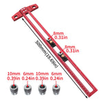 2 in 1 Woodworking Drilling Positioning Scribing Ruler Aluminum T Square Dowelling Jig Metric Inch Scale 6/8/10mm Sleeves TH-300mm TH-500mm