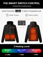 Auxo 4-Zone Men Heated Hoodie with 20000mAh DC & USB Power Bank, YKK Zip Up Fleece, Premium Carbon Hooded Sweatshirt Up to 20 Hours Warmth
