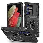 Multi-layers Shockproof Mobile Phone Case with Metal Patch Ring Holder Hard PC+TPU Protective Case for Samsung Galaxy S23 Ultra