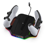 LinkMejor PS5 Slim Game Console Cooling Base with RGB Colorful Ambient Light Game Controller Charging Station TP5-3583