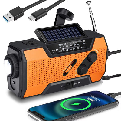 IPRee Emergency Weather Radio Outdoor Portable Hand Crank Radio Solar Powered AM/FM SOS Alarm LED Reading Lamp Flashlight Power Bank