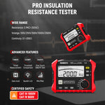 EU US Direct KAIWEETS KE2500 Insulation Resistance Tester 0.1MΩ-200GΩ 100V/250V/500V/1000V/2500V Megohmmeter With Backlight Data Hold Continuity Buzzer