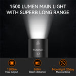 LinkMejor T7 Multifunctional 1500 Lumen Rechargeable LED Flashlight with Side Light Adjustable Camping Stand for Outdoor Adventures Camping Riding LED Torch Work Light