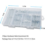 376PCS Premium Hardware Nails Assortment Kit Carbon Steel Galvanized Various Sizes 2" 1-1/2" 1-1/4" 1" 3/4" With Storage Box Ideal For DIY Woodworking Projects