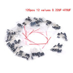Electrolytic Capacitor Assortment Kit 12 Values 0.22μF to 470μF 120 Pcs Radial Lead 16V-50V 105°C for Electronic Projects and Repairs High Stability Low Leakage