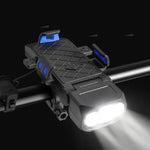 3 in 1 500LM Brightness Bike Headlight 3000mAh Battery IPX6 Waterproof 3 Light Modes 120° Rotation Phone Holder with 120dB Horn for Night Cycling