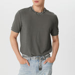 LinkMejor Mens Solid Color Rib Knitted Crew Neck T-Shirt Comfortable Breathable Short Sleeve Tshirt for Summer