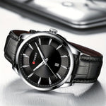 LinkMejor Simple Business Men Quartz Watch Comfortable Leather Strap Waterproof Auto Date Wristwatch