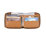 LinkMejor Retro Solid Cowhide Leather Zipper Men's Wallet Two-fold Money Clip RFID Multi-card Credit Holder