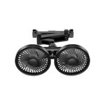 Car Seat Fan Dual Head 3 Speed 3300RPM Digital Display Foldable 5V USB Rechargeable Rear-Seat Mount Suction Cup Bracket
