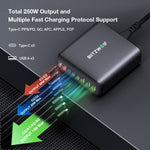 [GaN Tech] LinkMejor® BW-S26 250W 8-Port USB PD Charger 3USB-A+5USB-C PD3.0 QC3.0 AFC FCP PPS APPLE Fast Charging Desktop Charging Station EU Plug for iPhone 15 14 13 for Samsung Galaxy Z Flip4 for MacBook Pro for Airpods for Apple Watch