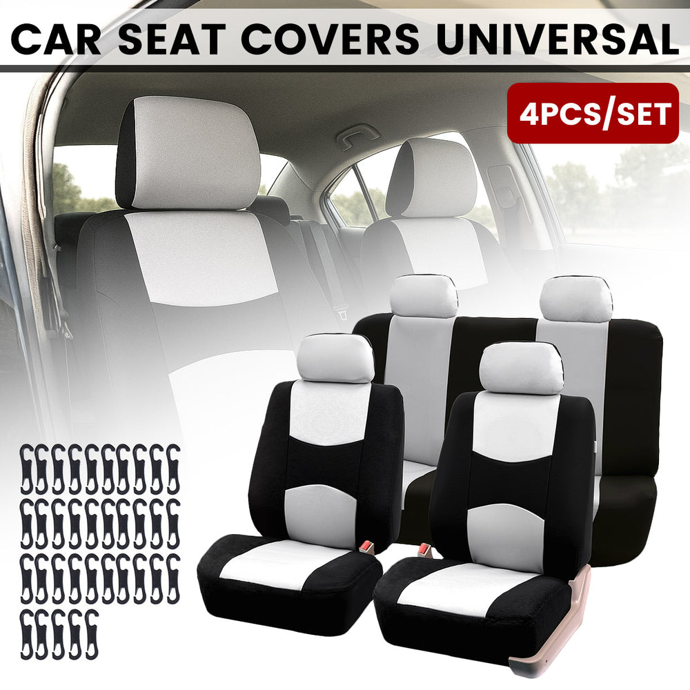 4pcs Car Seat Covers Full Set Fits Most Cars Trucks SUVs Grey