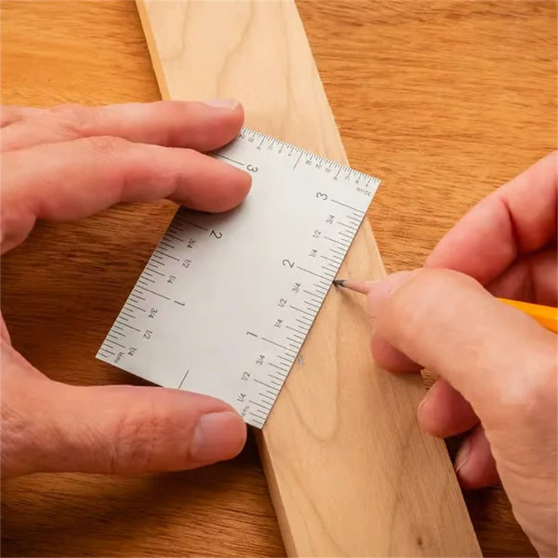 Stainless Steel Square Edge Ruler Compact Measuring Tool 8.9 x 5 cm Portable Metric and Inch Markings Professional Precision