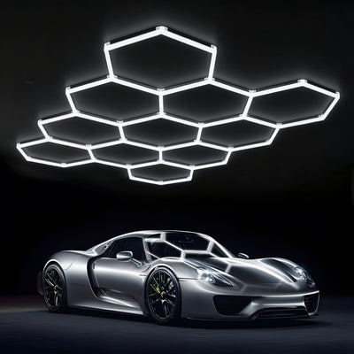 Elfeland 11-Cell Garage Lights Hexagon Lamp 6500K LED Tube Honeycomb Barbershop Ceiling Lighting For Workshop 4S Car Show Auto Body Repair Gym