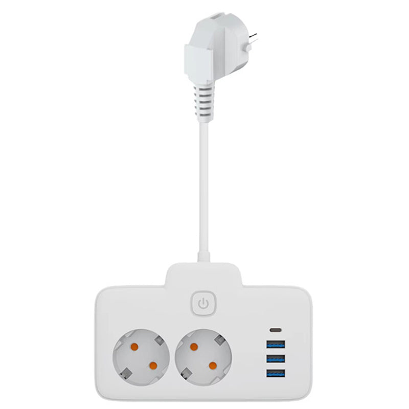 W602U EU Plug Extension Power Strip with 2 Power Sockets+3USB-A+USB-C Fast USB Charging Interface Multi-Outlet Wall Socket with LED Touch Switch for Home and Office