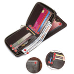 LinkMejor Retro Solid Cowhide Leather Zipper Men's Wallet Two-fold Money Clip RFID Multi-card Credit Holder
