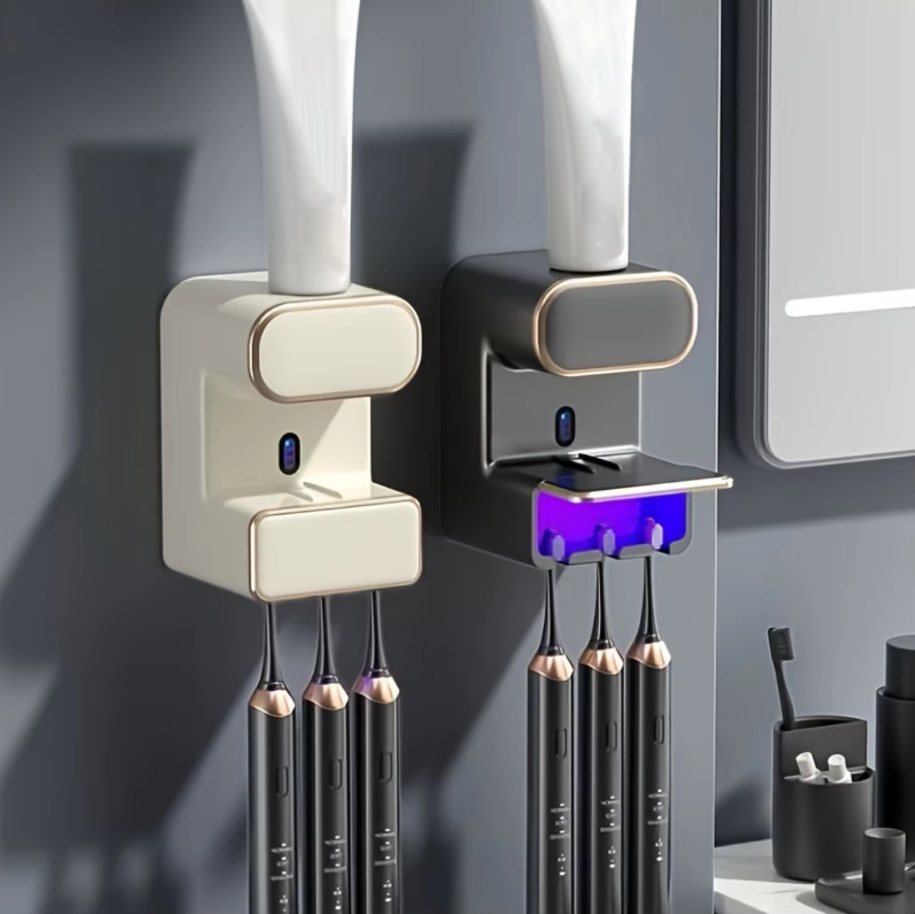 Automatic UV Sanitizer Toothbrush Holder Contact-Free Toothpaste Dispenser Wall-Mounted No-Drill Rack Smart Sterilizatio