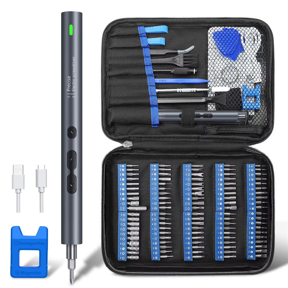 120 in 1 Precision Electric Screwdriver Set 350mAh Lithium Battery 180 RPM Motor 100 Precision Bits Ergonomic Design LED Lights