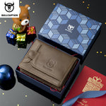 LinkMejor Genuine Leather Wallet for Men Retro Large Capacity Wallet RFID Blocking Wallet Multi-card Position Credit Card Purse Multifunctional Card Bag, Short Mens Wallet Gifts with Gift Box