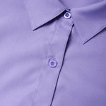 LinkMejor Womens Office Casual Solid Color Long Sleeve Shirts with Pockets Elegant Lapel Button Up Midi Blouse