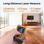 EU Direct CIGMAN CD-80T Laser Tape Measure 262 ft Range ±1/16 in Accuracy Compact Design USB-C Rechargeable Backlit LCD Display Six Measurement Modes IP54 Dustproof