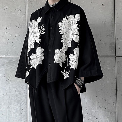 INCERUN Men Flowers Print Loose Fit Long Sleeve Shirts Casual Daily Large Size Lapel Tops for Men S-5XL