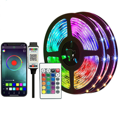 Elfeland RGB LED Strip Kit 5050 Bluetooth Remote Control 5V 30 LEDs/m Adhesive Flexible Cuttable Strip Lights IP20 for Home Decor 1m 2m 5m 10m