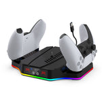 LinkMejor PS5 Slim Game Console Cooling Base with RGB Colorful Ambient Light Game Controller Charging Station TP5-3583