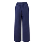 LinkMejor Women Cotton Elastic Waist Solid Color Long Pants Casual Loose Straight Trousers