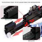 Telescoping Flip Fence Miter Gauge Fence 500mm to 890mm Extendable T Slot Track with Quick Positioning 0.05mm Fine Adjustment