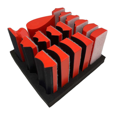 Interchangeable Hand Sanding Block Set 16 Shapes Hook and Loop Pads Perfect for Woodworking Auto Paint Crafts and Furniture Sanding