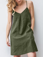 LinkMejor Solid Pocket Spaghetti Strap Backless Dress For Women