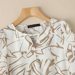 LinkMejor Women's Summer Elegant Print Blouse Casual Flare Sleeve O-Neck Cutouts Tops