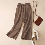 LinkMejor Women Cotton Elastic Waist Solid Color Long Pants Casual Loose Straight Trousers